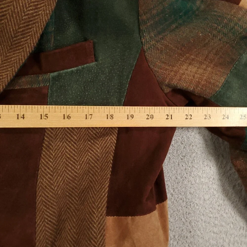 Brandon Thomas Suede Patchwork Blazer Jacket Womens Sz 12 M Brown Tan Colorblock - Picture 9 of 12